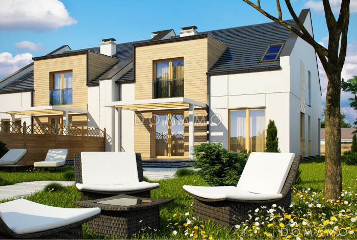 Проект мансардных домов-близнецов из газобетона с гаражом и современными элементами дизайна