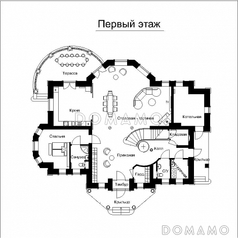 Индивидуальный проект загородного дома без подвала / План 1 этажа