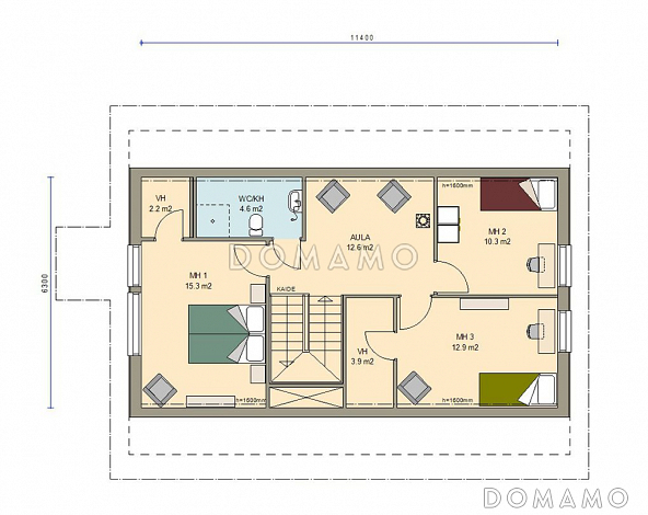 Проект каркасного дома с небольшой кухней / План мансардного этажа