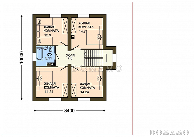Проект вместительного коттеджа с каменными столбами крыльца и навеса / План 2 этажа