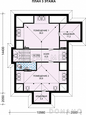 Проект дома из газобетона с просторным балконом на втором этаже / План мансардного этажа