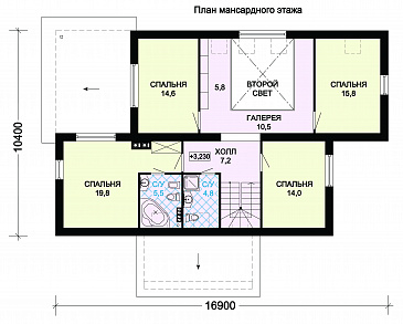 Проект дома из панелей SIP с четырьмя просторными спальными комнатами на мансардном этаже / План мансардного этажа