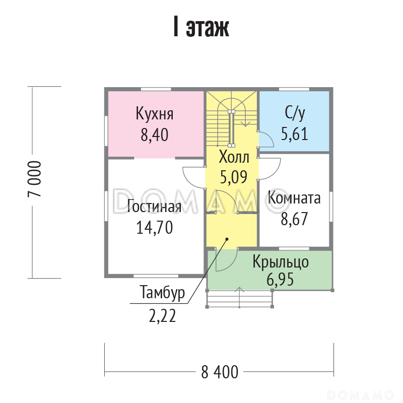 Проект каркасного дома для небольшой семьи / План 1 этажа