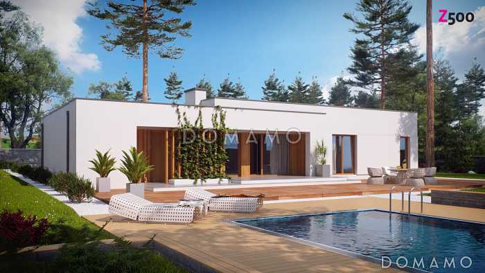 Проект просторного современного одноэтажного дома из кирпича с тремя спальнями и гаражом с двумя отдельными въездами