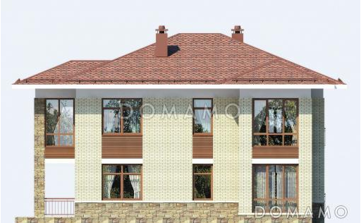 Проект двухэтажного дома с большой гостиной, четырьмя спальными комнатами и балконом / Фасад 2