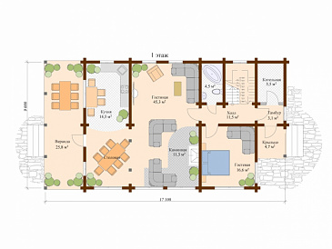 Проект деревянного дома с каминной / План 1 этажа