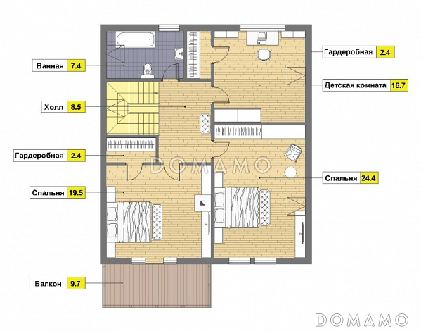 Проект каркасного дома с сауной на первом этаже / План мансардного этажа