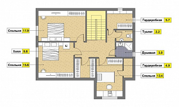 Проект дома из пенобетона с навесом для двух машин и крытой террасой / План мансардного этажа