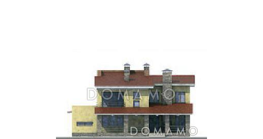 Проект двухэтажного дома из пеноблоков с гаражом и большой крытой террасой / Фасад 3