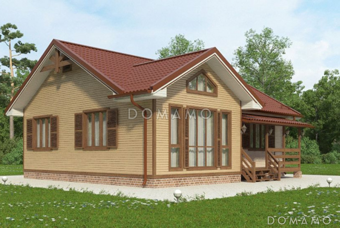 Проект каркасного дома с небольшой светлой гостинной