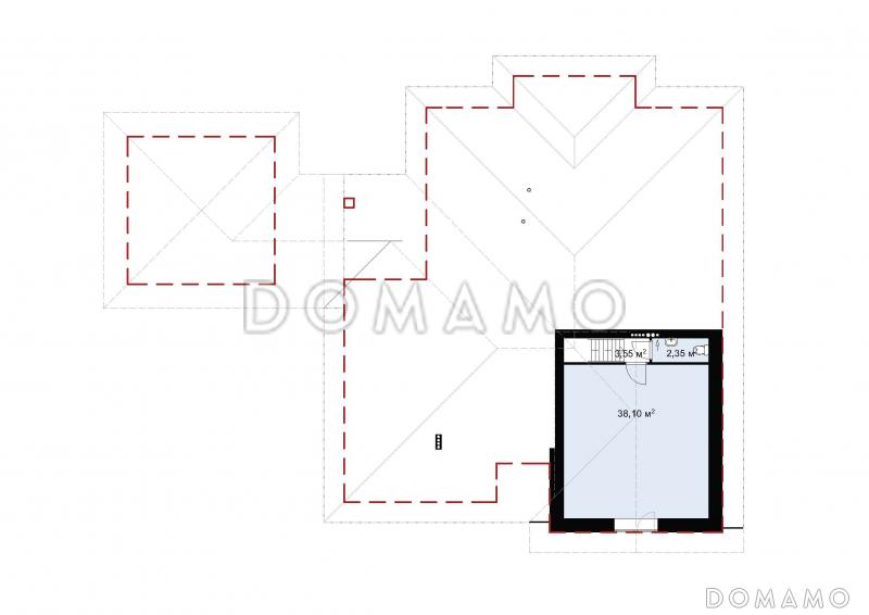 Проект одноэтажного дома с гаражом и отдельно стоящей баней S-257 / План мансардного этажа