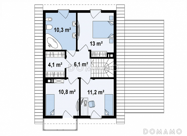 Проект двухэтажного коттеджа из газобетона с дополнительной комнатой на первом этаже и пристроенным гаражом / План 2 этажа