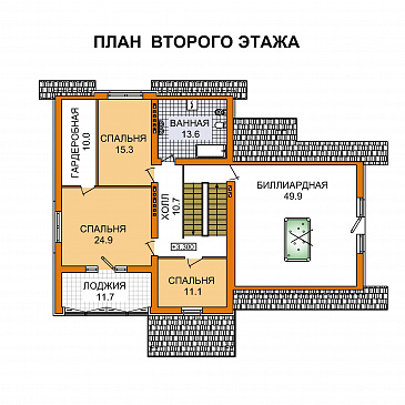Проект дома из пеноблоков с гаражом и бассейном расположенные на цокольном этаже / План мансардного этажа