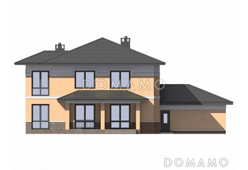 Проект двухэтажного дома с вместительным гаражом для двух авто / Фасад 3