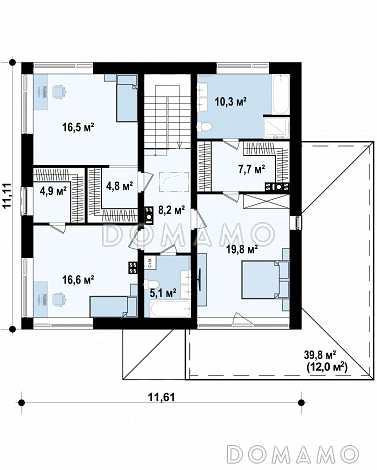Проект кирпичного двухэтажного дома с гаражом, мастер-спальней и террасой на втором этаже / План 2 этажа
