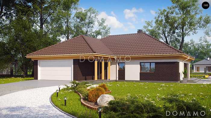 Проект одноэтажного дома из газобетона с тремя спальнями, двухместным гаражом и возможностью обустройства мансарды