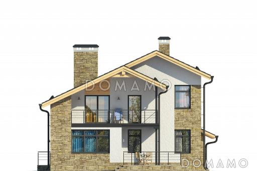 Загородный дом с кухней-столовой, сауной, спальней на первом этаже, террасой / Фасад 2