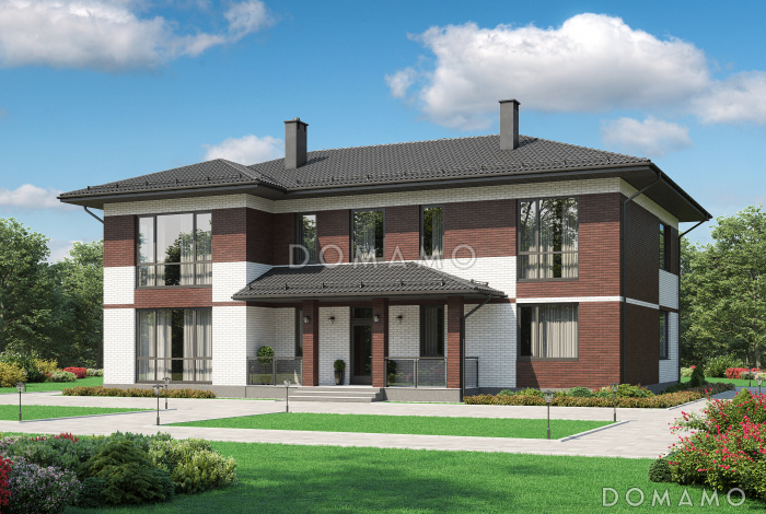 Двухэтажный загородный дом из кирпича