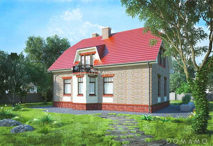 Проект коттеджа с эркером и балконом