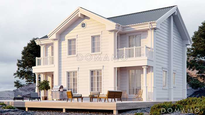 Проект изумительного белого цвета дома из клееного бруса