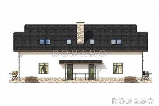 Проект дома на две семьи с террасой, котельной, кухней-столовой и большой гостиной, кабинетом / Фасад 2