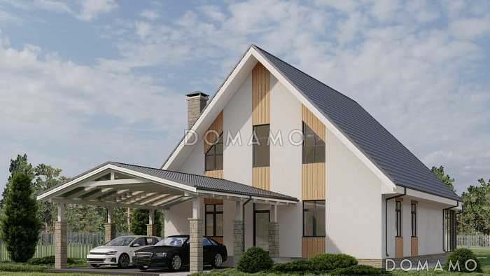 Проект одноэтажного каркасного дома с мансардой, вторым светом и крытой террасой