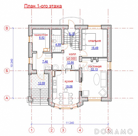Проект дома с предусмотренной котельной на цокольном этаже / План 1 этажа