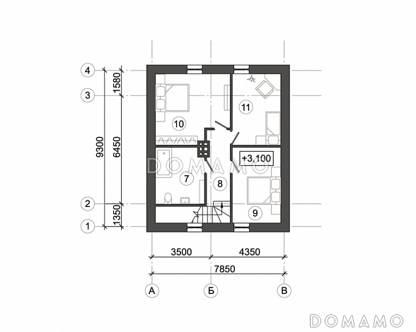 Проект современного дома c французскими балконами / План мансардного этажа