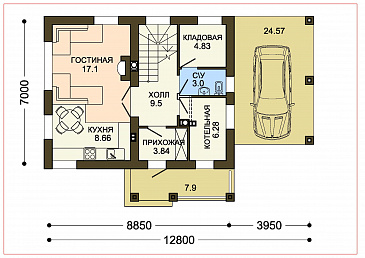 Проект компактного дома с тремя спальнями в европейском стиле / План 1 этажа