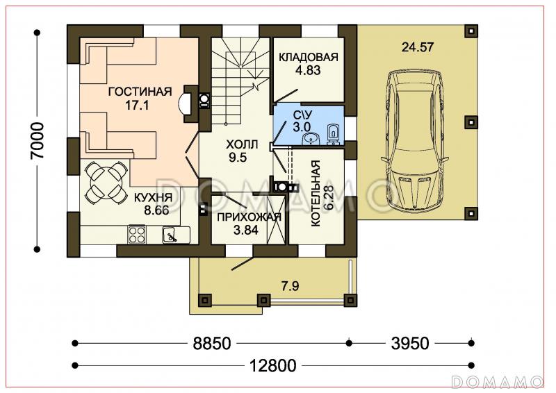 Проект компактного дома с тремя спальнями в европейском стиле / План 1 этажа