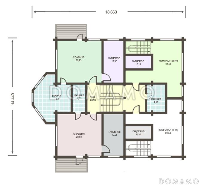 Проект огромного дома из клееного бруса общей площадью более 600 м2 / План 2 этажа