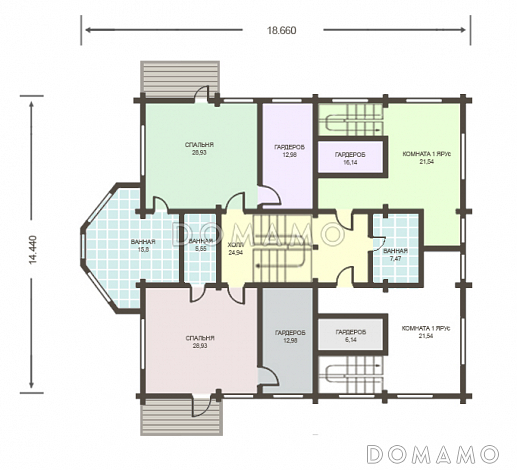 Проект огромного дома из клееного бруса общей площадью более 600 м2 / План 2 этажа