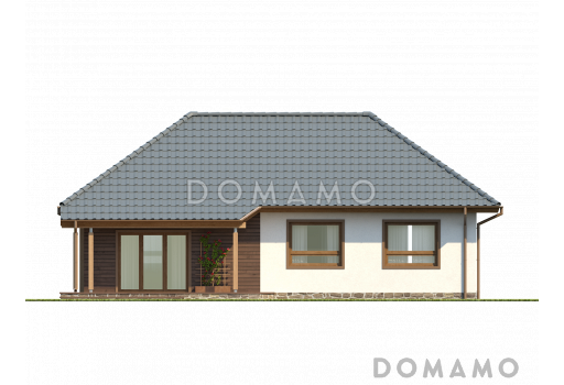 Проект одноэтажного дома из газобетона с тремя спальнями и крытой террасой / Фасад 2