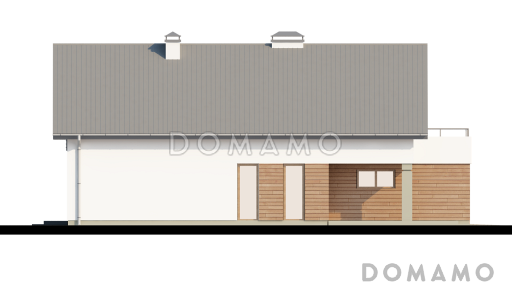 Проект одноэтажного мансардного дома из кирпича с крытой угловой террасой и большой открытой террасой над гаражом / Фасад 4