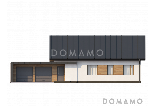 Проект одноэтажного дома из кирпича с гаражом на два автомобиля и отделённой спальной зоной / Фасад 1