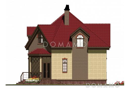 Проект необычного дома с крыльцом на углу / фасад справа