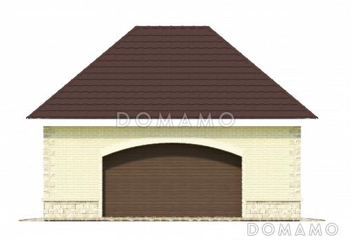 Проект одноэтажного гаража из газобетона с облицовкой из желтого кирпича / Фасад 3