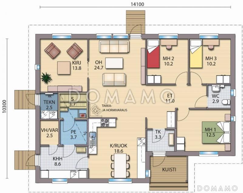 Проект одноэтажного каркасного дома с отдельным входом в маленькую котельную / План 1 этажа