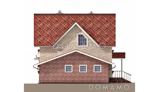 Проект загородного дома под красной кровлей с вторым светом, террасой и гаражом / Фасад 4