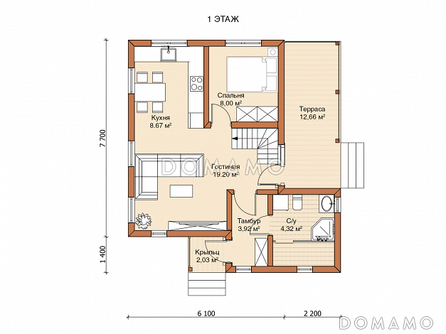 Каркасный дом "Куб" / План 1 этажа