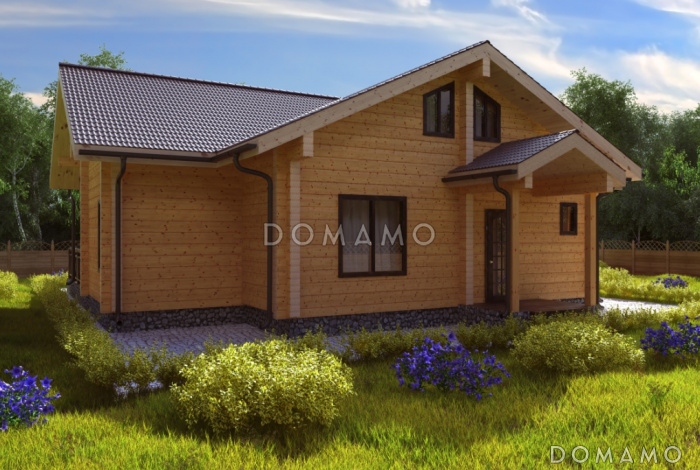 Проект дома из клееного бруса с большим холлом на мансардном этаже