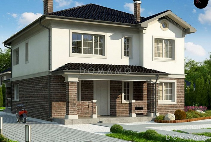 Проект загородного дома в классическом стиле с просторной гостиной, террасой, кладовой на кухне