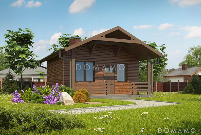 Проект компактной бани из газобетона с комнатой отдыха и крытой террасой