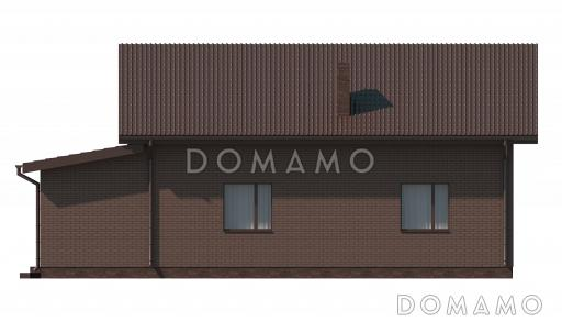 Проект загородного дома с верандой, просторной кухней-столовой, кладовой, жилыми комнатами / Фасад 4