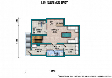 Проект дома со спортзалом и постирочной в подвале, 6 комнатами и террасой / План подвала