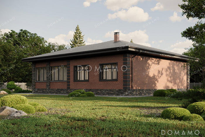 Проект уютного одноэтажного дома с крытой террасой, застекленной верандой, тремя спальнями и двумя санузлами