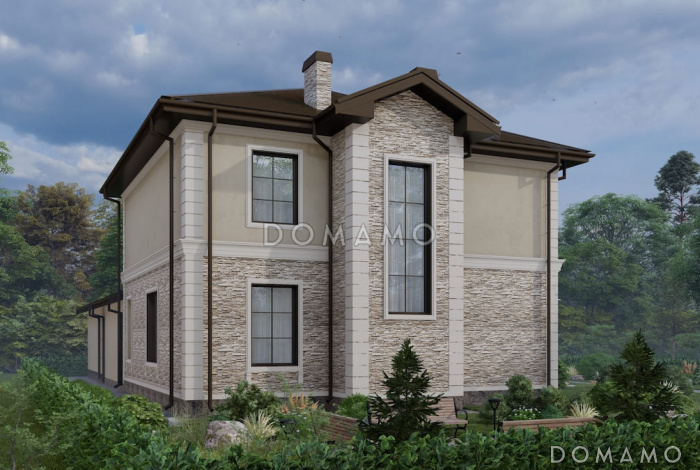 Проект двухэтажного дома с 3 спальнями, гостевой, большой ванной и террасой