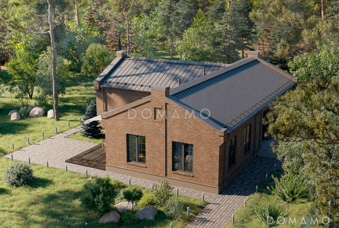 Проект дома с 4 спальнями, кабинетом и просторной дневной зоной с террасой