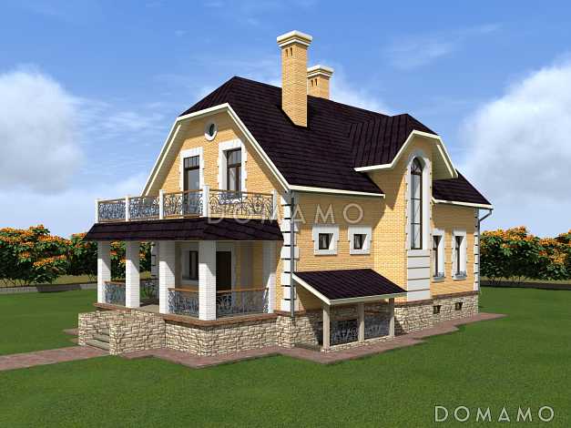 Проект  коттеджа с подвалом и террасой