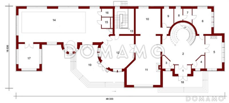 Проект коттеджа со вторым светом / План 1 этажа